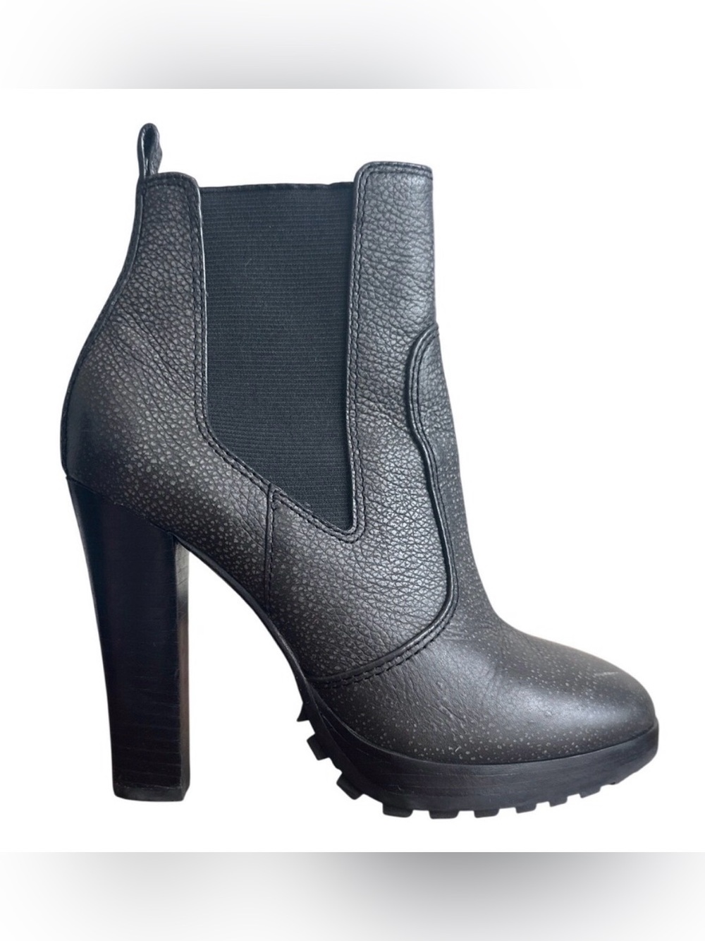 Tory Burch Sullivan Booties 7 Irish Charcoal Leather Lug Platform Chelsea